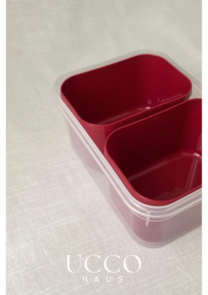 2 Bölmeli 1700 ml Sızdırmaz Saklama ve Beslenme Kabı – Kaşık Çatal, Çıkabilir Iç Hazne, Pp 7 Parça