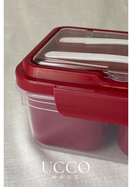 2 Bölmeli 1700 ml Sızdırmaz Saklama ve Beslenme Kabı – Kaşık Çatal, Çıkabilir Iç Hazne, Pp 7 Parça