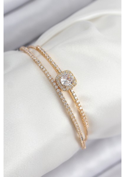 Zarif Kadın Için Golden Pirinç Zirkonlu Baget Tarz Bileklilk fiyatları
