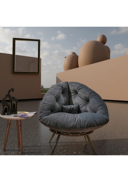 Ergonomik Modern Berjer – Geniş Oturumlu, Leke Tutmaz Kumaş, Füme