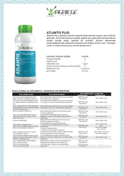 Atlantis Plus 1 Litre ( Organik Içerikli Sıvı Denizyosunu Gübresi ) fiyatları