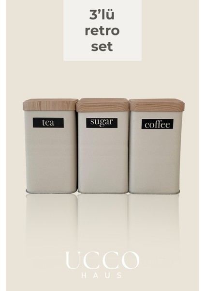 3’lü Metal Retro Saklama Kabı Seti – Kahve Şeker Çay Erzak Kavanozu Şık ve Modern Mutfak Organizeri
