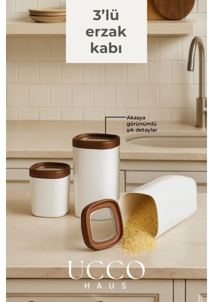 3'lü Lüx Vakum Kapaklı Silikon Contalı Erzak Saklama Kabı Bakliyatlık Baharatlık Mutfak Organizer