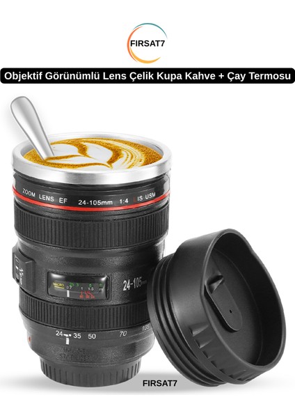 Objektif Görünümlü Lens Çelik Kupa Kahve Çay Sıcak Içiçekler Termosu