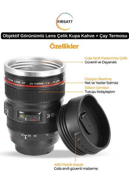 Objektif Görünümlü Lens Çelik Kupa Kahve Çay Sıcak Içiçekler Termosu indirimleri