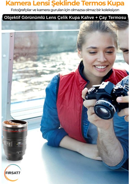 Objektif Görünümlü Lens Çelik Kupa Kahve Çay Sıcak Içiçekler Termosu
