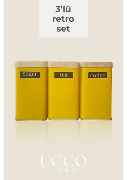 3’lü Metal Retro Saklama Kabı Seti – Kahve Şeker Çay Erzak Kavanozu Şık ve Modern Mutfak Organizeri