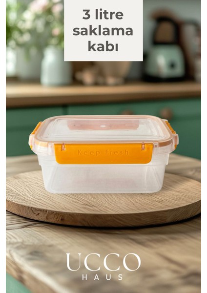 Kilitli Sızdırmaz Saklama Kabı – 3 Litre Contalı Gıda Kabı, Mikrodalga ve Bulaşık Makinesi Uyumlu