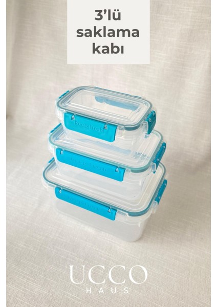 3'lü Kilitli Sızdırmaz Saklama Kabı – 375-900-1700 ml Contalı Mikrodalga ve Bulaşık Makinesi Uyumlu