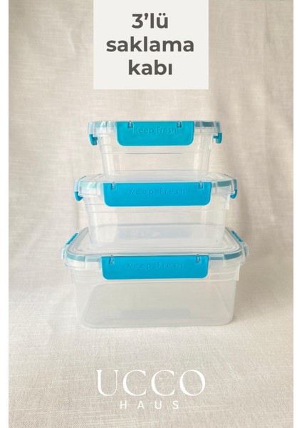 3'lü Kilitli Sızdırmaz Saklama Kabı – 375-900-1700 ml Contalı Mikrodalga ve Bulaşık Makinesi Uyumlu