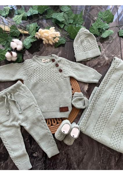 Örgü Desenli Triko Takım 0- 3AY 6'lı Set Unisex Model