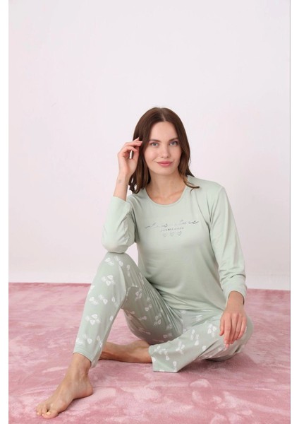 Kadın Milan Kumaş Bisiklet Yaka Pijama Takımı - Su Yeşili modelleri