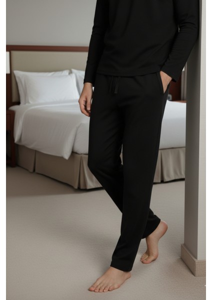 %100 Pamuk Erkek Süprem Pijama Takımı Compact Penye Siyah Uzun Kol Cepli Ipli Relax Fit Terletmez modelleri