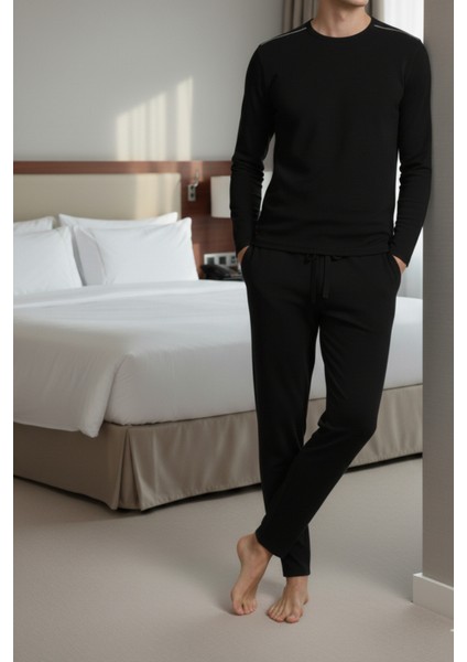 %100 Pamuk Erkek Süprem Pijama Takımı Compact Penye Siyah Uzun Kol Cepli Ipli Relax Fit Terletmez indirimleri