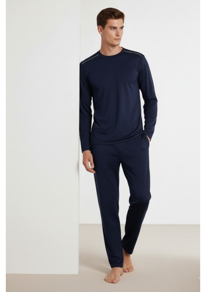 %100 Pamuk Erkek Süprem Pijama Takımı Compact Penye Lacivert Uzun Kol Cepli Ipli Relax Fit Terletmez indirimleri