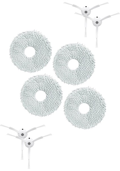 Roborock Qrevo Robot Süpürge Uyumlu 4 Adet Mop Bezi - 4 Adet Beyaz Yan Fırça Yedek Parça Seti