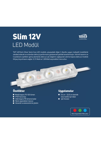 12V 1,08W 3'lü Modül LED