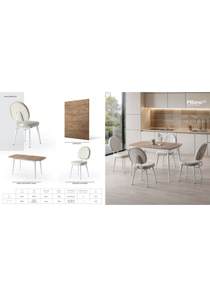 Milano’25 Açılır Masa Takımı – Ceviz Desen & Beyaz Ayak – 80×125 → 165 Cm, 4 Sandalyeli fiyatları