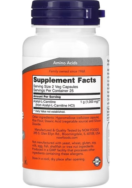 Foods Acetyl-L Carnitine 500 Mg Amino Acid Brain And Nerve Cell Function 50 Veg Capsules fiyatları