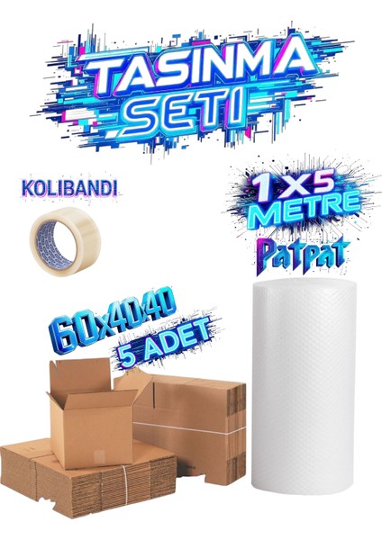 Taşınma Seti 5 Adet 60x40x40 Koli 1 Adet Koli Bandı 1 Adet 1X5 Metre Patpat