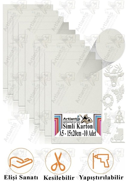 Beyaz Simli Karton A5 15X20 cm 10 Lu 1 Paket Simli Fon Kartonu Parıltılı Kağıt Anasınıfı Kreş Etkinlik Proje
