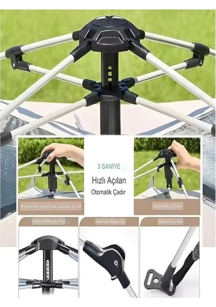 6 Kişilik Tam Otomatik Tenteli Kamp Çadırı Konforlu 240X240X160 modelleri