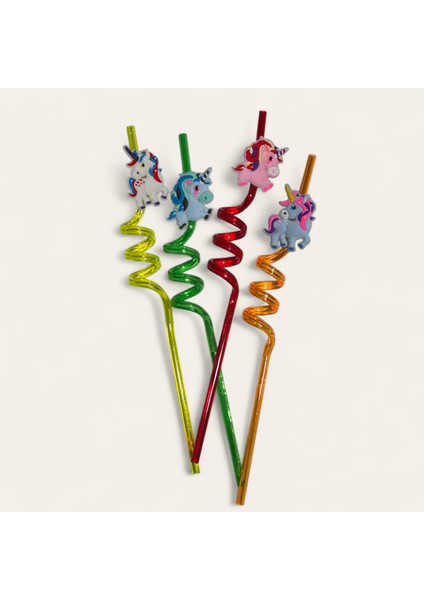 4'lü Tek Boynuzlu At Şekilli Renkli Çocuk Pipeti – Yeniden Kullanılabilir, Dekoratif Spiral Pipet Seti fiyatları