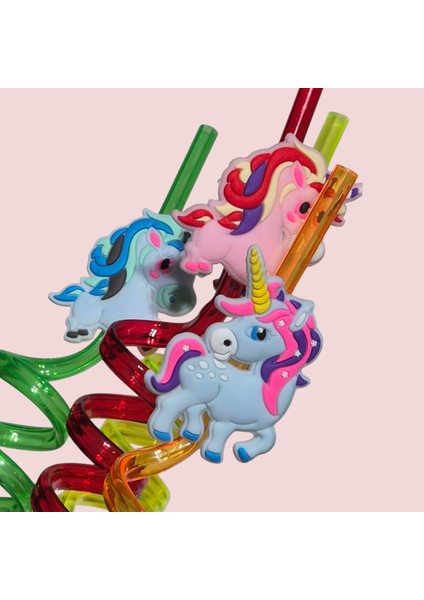 4'lü Tek Boynuzlu At Şekilli Renkli Çocuk Pipeti – Yeniden Kullanılabilir, Dekoratif Spiral Pipet Seti modelleri