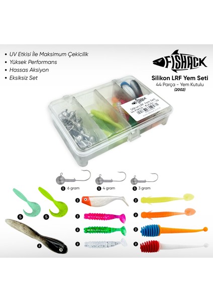 Silikon Lrf Yem Seti - 44 Parça - Yem Kutulu - Fishack (2002)