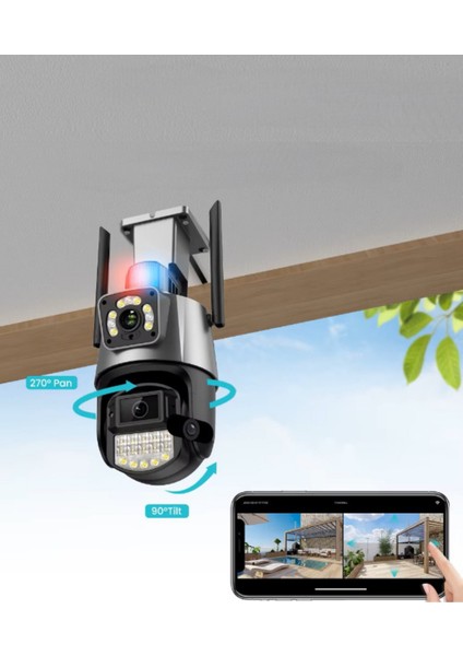 Büro Ev Ofis Güvenliği Için Çift Lens Çakarlı Dış Mekan Güvenlik Kamerası modelleri