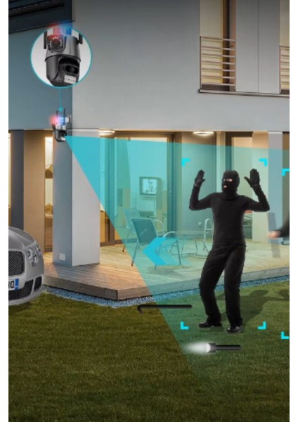 Büro Ev Ofis Güvenliği Için Çift Lens Çakarlı Dış Mekan Güvenlik Kamerası fırsatları