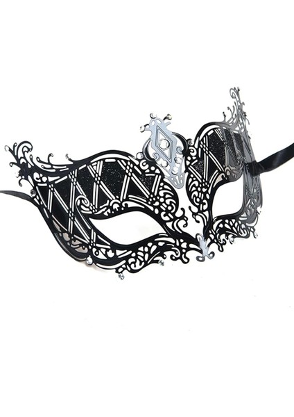 Kristal Gümüş Taşlı Siyah Renk Lazer Kesim Metal Lüks Maske Balo Parti fiyatları