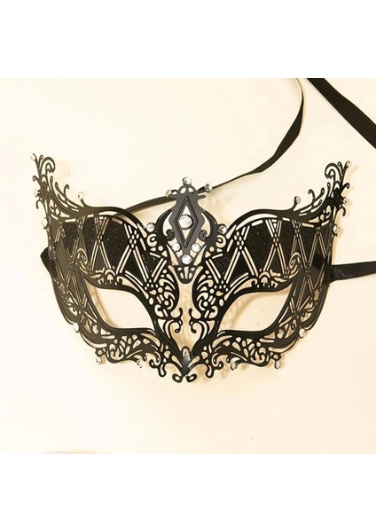 Kristal Gümüş Taşlı Siyah Renk Lazer Kesim Metal Lüks Maske Balo Parti modelleri
