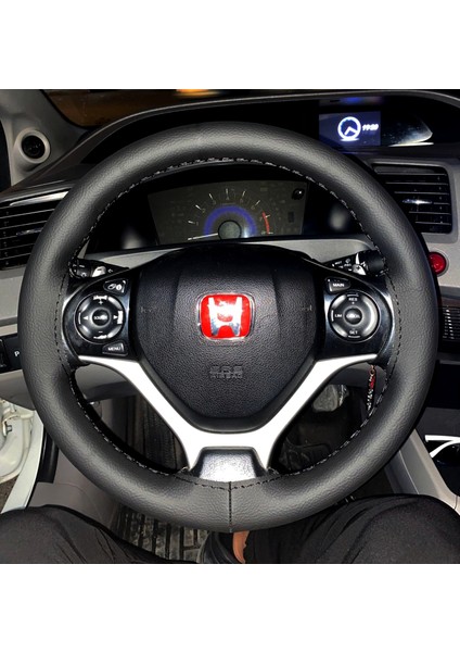 Dikişli Direksiyon Kılıfı Siyah Deri Siyah Dikişli Honda Civic Fb7 2012-16 Için