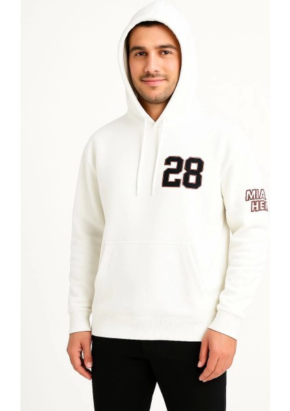 Üç Iplik Kapüşonlu Ön ve Arka Baskılı Sweatshirt Hoodie - Beyaz fiyatları