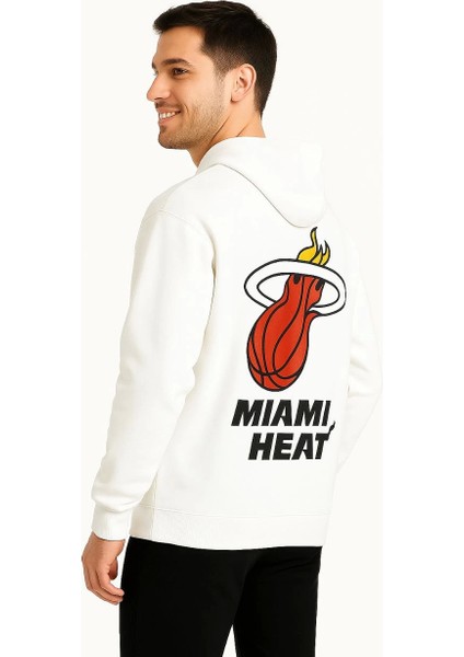 Üç Iplik Kapüşonlu Ön ve Arka Baskılı Sweatshirt Hoodie - Beyaz indirimleri