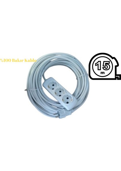 15 Metre 3x1,5 Ttr Bakır 3lü Uzatma Kablosu ( Ara Kablo ) %100 Bakır Özel Yapım
