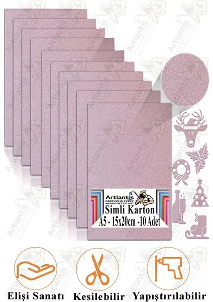 Lila Simli Karton A5 15X20 cm 10 Lu 1 Paket Simli Fon Kartonu Parıltılı Kağıt Anasınıfı Kreş Etkinlik Proje