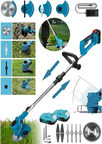 PH301 2li Bahçe Seti Çift Akülü Şarjlı Ot Çalı Çim Kesme Tırpan ve 15CM Şarjlı Dal Budama Zincirli Testere modelleri