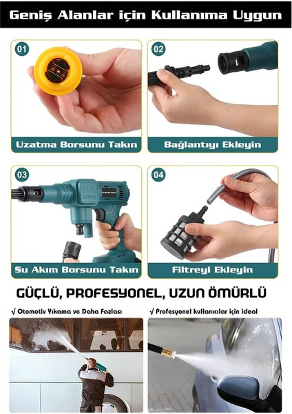 Yüksek Basınçlı Çift Akülü 10 Pilli 21500WH Kömürsüz Titanyum Motor Oto Araç Bahçe Yıkama Ilaçlama EEA459 fiyatları