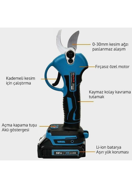 Akülü 3lü Bahçe Seti Dal Budama, Bağ Makası ve Vidalama 58VF EEA301