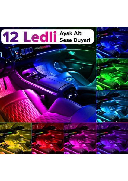 Dfsk Mega Van Araca Uygun Kumandalı Müziğe Duyarlı 12 LED Ayak Altı LED - 7 Renk Rgb