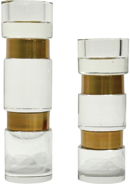 Eskitme Halkalı Cam Şamdan Seti