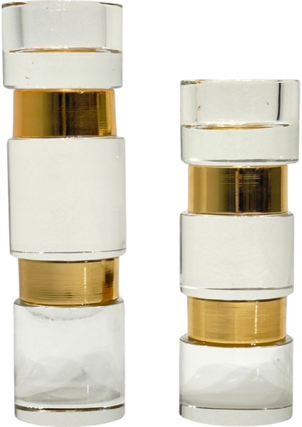 Gold Halkalı Cam Şamdan Seti