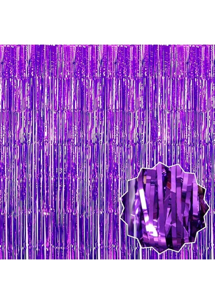 Mor Renk Ekstra Metalize Parlak Saçaklı Arka Fon Perde Ithal 1x2 Metre modelleri