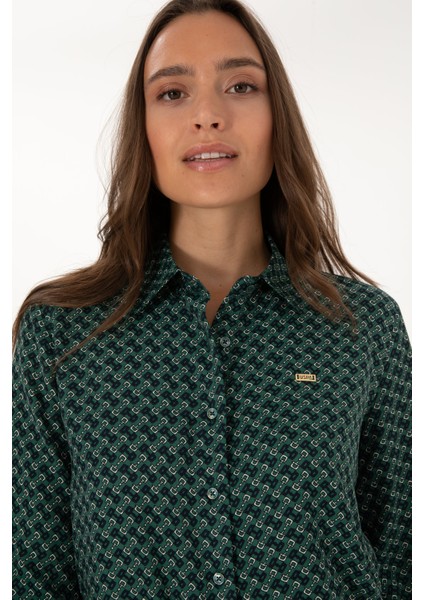 Kadın Koyu Yeşil Gömlek Desenli 50316424-VR079 fiyatları