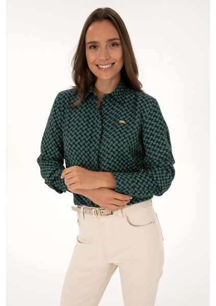 Kadın Koyu Yeşil Gömlek Desenli 50316424-VR079 modelleri