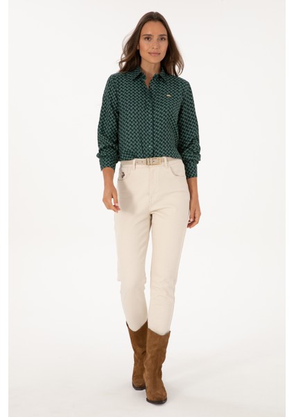 Kadın Koyu Yeşil Gömlek Desenli 50316424-VR079 fırsatları