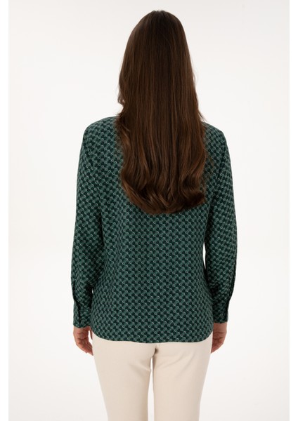 Kadın Koyu Yeşil Gömlek Desenli 50316424-VR079 indirimleri