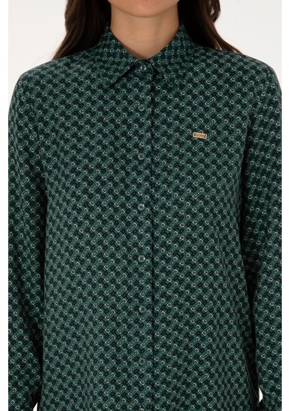 Kadın Koyu Yeşil Gömlek Desenli 50316424-VR079